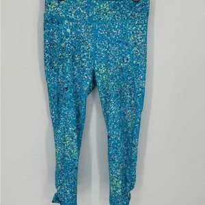 Tek gear teal blue geometric leggings girls size large 10/12 L8